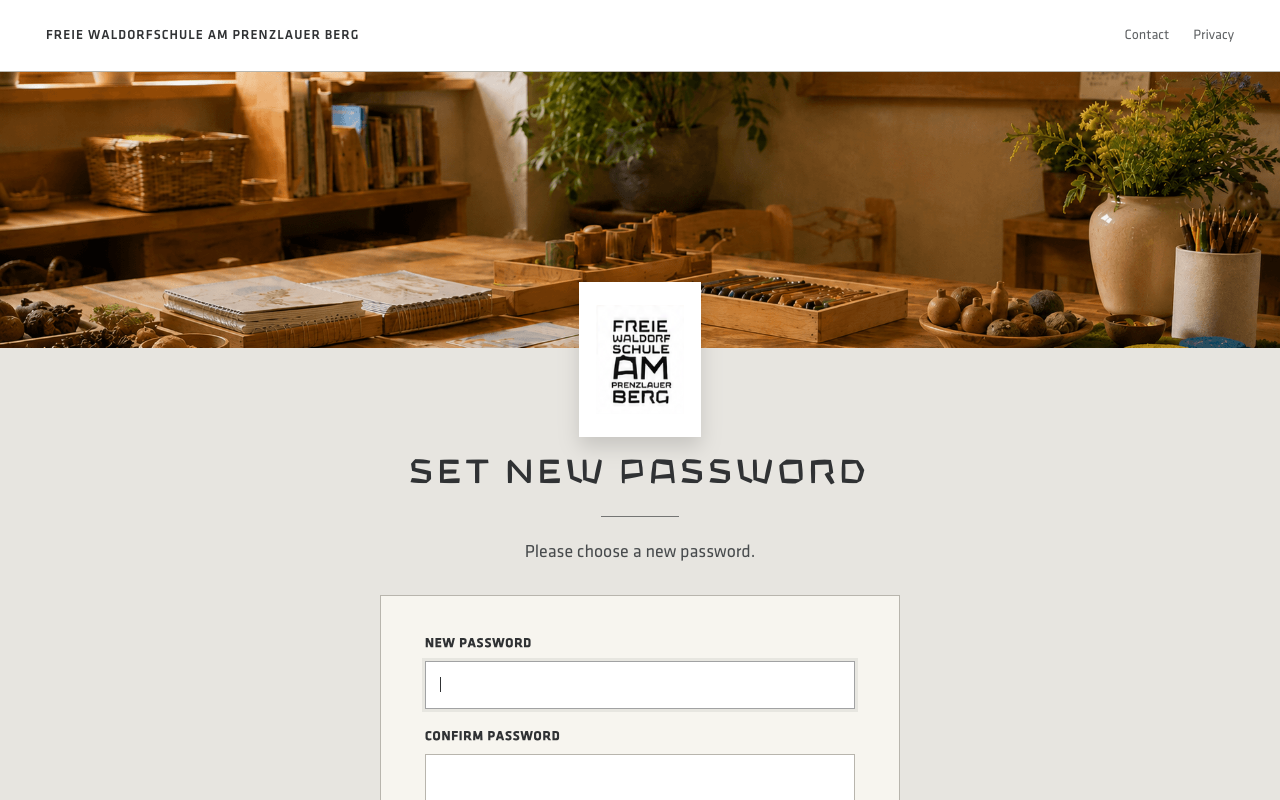 Set New Password form with fields New Password and Confirm Password