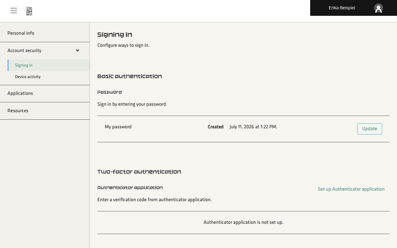Account security menu showing the Set up Authenticator option